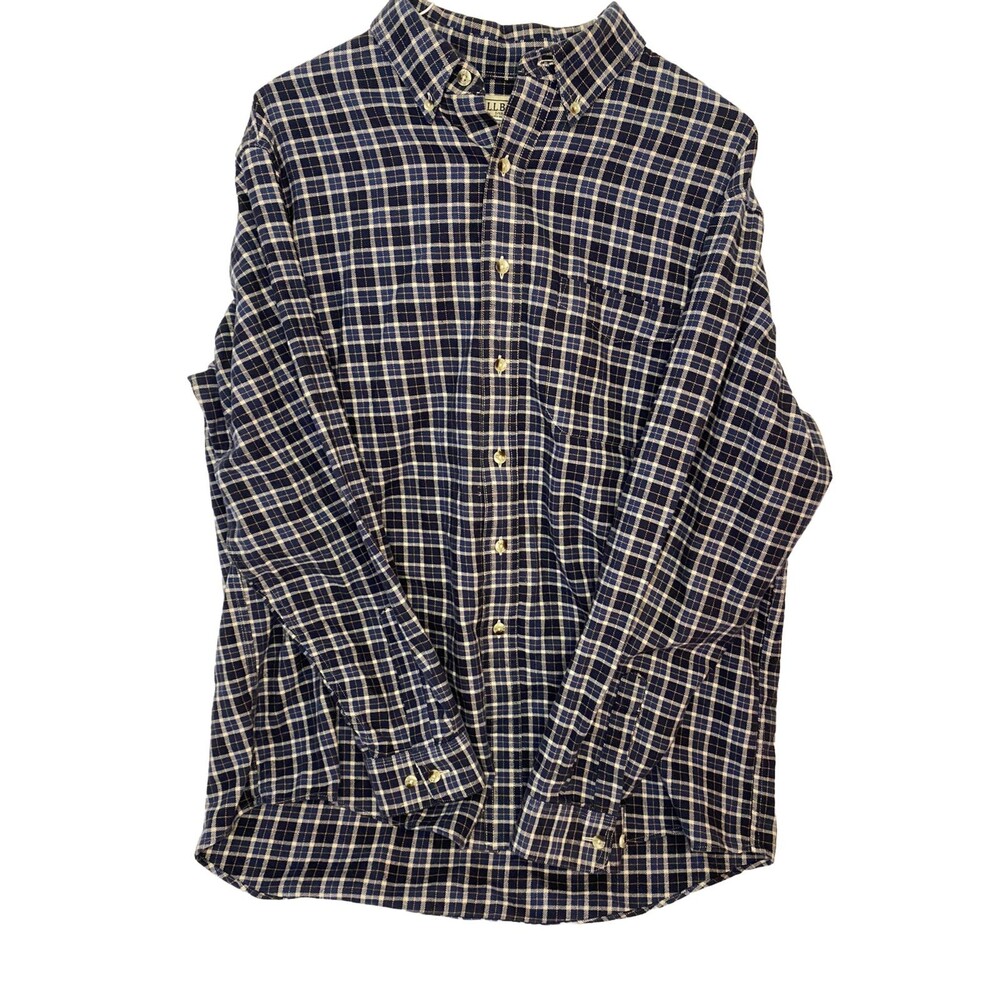 LLBean Shirt Mens Large Blue Plaid Flannel 100% Cotton Long Sleeve Button Down